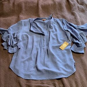 Vince Camuto Elegant Royal Blue Blouse with Ruffle Sleeves